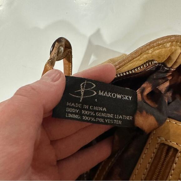 B. Makowsky Brown Tan Leather Shoulder Hobo Bag - Picture 11 of 16